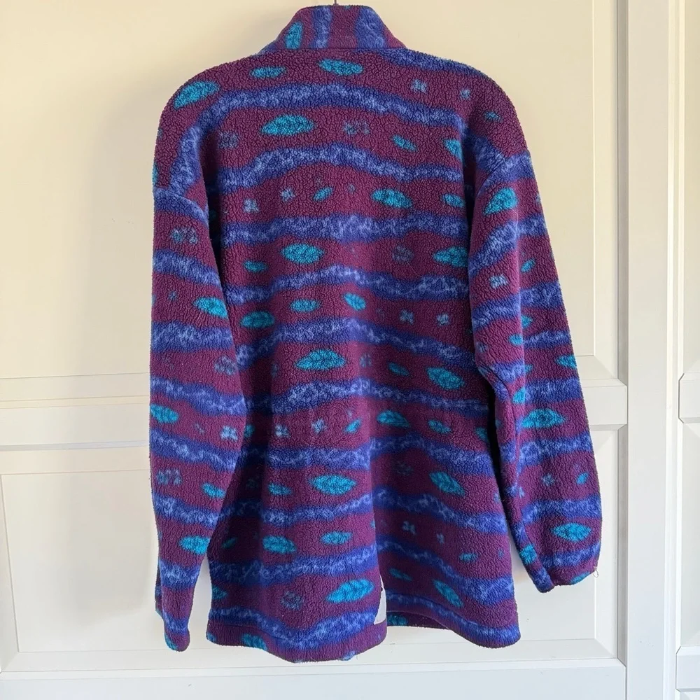 L. L. Bean x urban outfitters vintage leafy print blue fleece jacket 41530